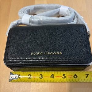 NWT Marc Jacobs Black Leather Crossbody Bag Small Purse Long Pebble Textured New